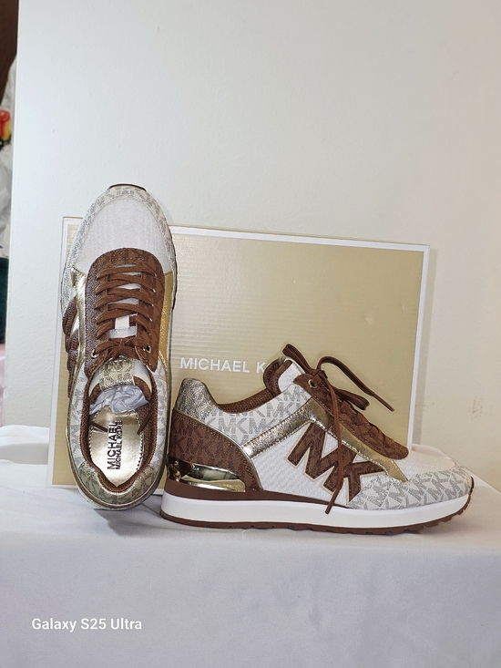 Michael Kors Shoes - MICHAEL Michael Kors Maddy Two-Tone Logo and Mesh Trainer In Cream Size 7M